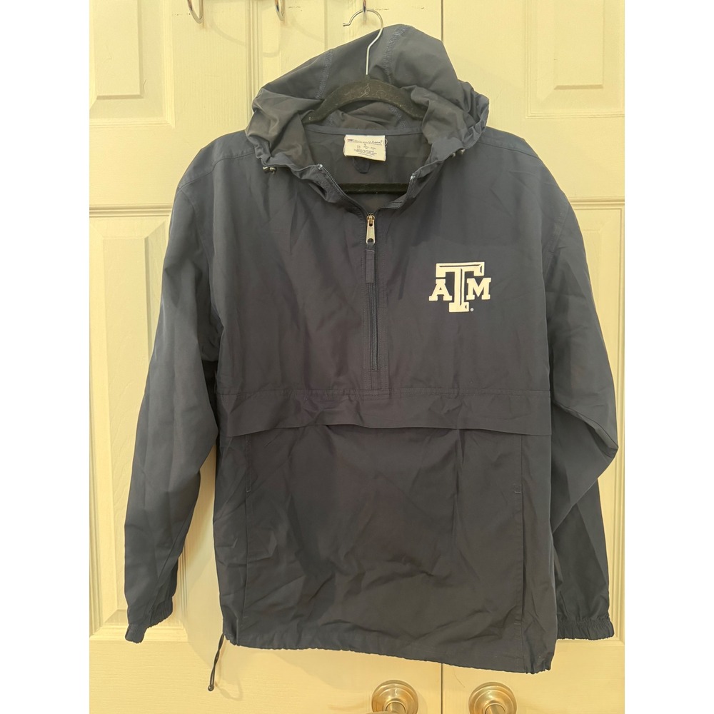 Champion Texas AM Aggies Windbreaker Jacket Navy Blue Quarter Zip Mens Small